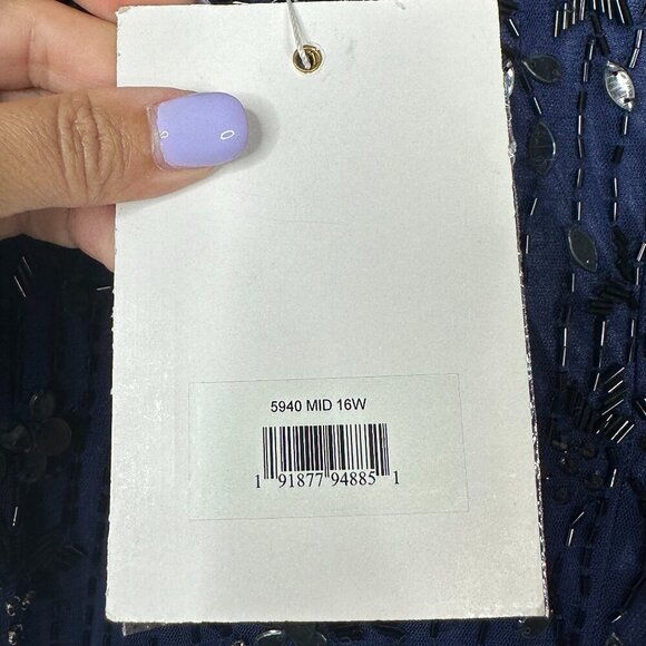 NWT Mac Duggal High Neck Puff Sleeve Embellished Dress Midnight 16W - Picture 6 of 8